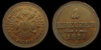 Autriche, Ostereich, Austria 1 kreuzer Autriche, Ostereich, 1 kreuzer 1851 A, KM.2185 TTB à SUPERBE -