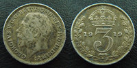 Grande Bretagne, Great Britain, Angleterre Grande Bretagne, Greet Britain, Georges V, 3 pences 1919, TB à TTB -