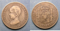Espagne 2 Pesetas Espagne,(Spain) 1892, 2 Pesetas, Alphonso XIII, KM.692 TTB R! -