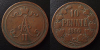 Finlande, Finland 10 pennia Finlande, Finland, 10 pennia 1866, KM.5.1 TB à TTB -