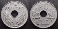 France 20 centimes 20 centimes zinc 1944, etat Français, G.321 SUPERBE -