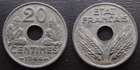France 20 centimes 20 centimes zinc 1944, Etat Français, G.321 SUPERBE R! -