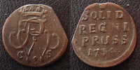 Allemagne, Deutschland, Brandenburg Preussen schilling Brandenburg Preussen, Friedrich Wilhelm I, schilling 1734 CS, flan coupé, TTB R! -