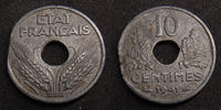 France 10 centimes 10 centimes zinc 1941, fautée fin de feuille, EM.223 Cat.2 TTB -