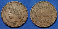 France 10 Centimes 10 Centimes Cérès 1870 A moyen, Gad.265 petit coup sur tranche sinon SUPERBE+ -