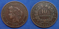 France 10 Centimes 10 Centimes Cérès 1872 petit K, Bordeaux, Gad.265a TTB+ -
