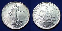 France 2 Francs 2 Francs semeuse de Roty 1917, Gad.532 petit coup à 11h30 sinon SPL (SUP+) -