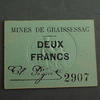 Numismatique des mines 2 Francs Mines de Graissessac, carton de deux Francs uniface, 2 Francs, TTB à SUPERBE -
