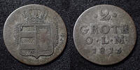 Allemagne, Deutschland, Oldenburg 2 grote Oldenburg, Allemagne avant 1871, Peter Friedrich Wilhelm, 2 grote N.D.C.F 1815, 1,36 grms, Jaeg.30 TB+ -