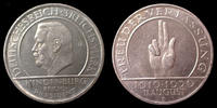 Allemagne, Deutschland, Weimar republik, republiqu 3 reichsmark 3 reichsmark verfassung 1929 D, Weimar Républik, République de Weimar, J.340 petites traces, presque SUP -