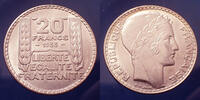 France 20 Francs 20 Francs Turin 1933 rameaux longs, Gad.852 légères traces sinon SUP+ avec brillant d'origine -