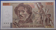 Billets de la cinquième République 100 Francs 100 Francs Eugène Delacroix 1995, A.258 / 599499, F.69ter, légères tâches et plis sinon TTB+ -
