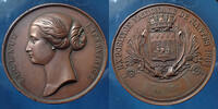 Nantes, Exposition Nationale NANTES, Médaille en cuivre de 53mm, Eugénie, exposition Nationale de 1861, poinçon abeille cuivre, 81,97 grms, coups sur tranche -