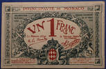 Monaco, Principauté de Monaco 1 franc Monaco, Principauté de Monaco, billet de 1 franc , 16 Mars 1920, série B N°264653, 1 épinglage et quelques traces sinon TTB à SU -