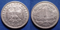 Allemagne, Deutschland, Germany, 3e Reich, Dritte 1 Reichsmark Allemagne, Deutschland, Germany, 3e reich, dritte Reich, 1 Reichsmark 1936 D, J.354 TTB+ -