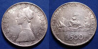 Italie, Italia, Italien Italie, Italia, 500 lires 1958 R, KM.98 traces de nettoyage sinon TTB -