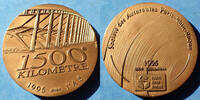 Autoroute, Route kms Autoroute Paris Rhin Rhône, médaille 80mm, 1500 kms, 1995, 234,40 grms, SPL dans son boitier toilé -