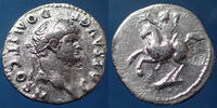 Roman Empire denier DOMITIANUS, DOMITIEN, en tant que César, denier Rome en 73, variante sans légende de revers, cavalier, RIC232, 2,90g traces de n -