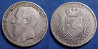 Congo Belge 1 franc Congo Belge, Etat indépendant du Congo, Leopold II, 1 franc 1891, KM.6, 23mm, 4,86g, TB à TTB -