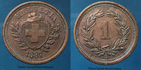 Schweiz, Switzerland, Suisse 1 rappen Schweiz, Suisse, 1 rappen 1887 B, TTB+ -