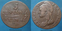 Directoire 5 centimes 5 centimes Dupré AN 4 A Paris, Directoire, G.124 rayures à l'avers, TB+ -