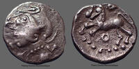 Aedui, Eduens denier Aedui, Eduens, denier à la tête casquée, intéressante variété d'avers, DT.3186 Variante, 14mm, 1,89g, TTB/SUP Rare! -