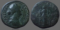 Roman Empire sestertius Faustina Minor, Faustine fille, sestertius Rome en 157-161, FECUND AUGUSTAE SC, RIC 1635, 30mm, 19,596g, marque en cercle (d'épo -