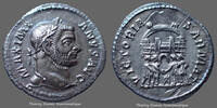 Roman Empire argenteus Maximianus Herculius, Maximien Hercule, argenteus Ticinum en 295, VICTORIA SARMAT, RIC 16b, 19mm, 2,87g, patine, SUP à FDC -