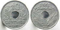 France 10 Centimes 10 Centimes Etat Français 1941, variète listel haut!!! G.290 Variante, TTB à SUPERBE Rare!! -