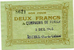 Numismatique des mines 2 francs AUCHEL, Compagnie de Ferfay, 2 francs, 3 Decembre 1915, P.62.26 Q.NEUF -