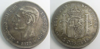 Espagne, Spain 5 pesetas Espagne, Spain, 5 pesetas 1878, Alfonso XII, KM.676 TTB -