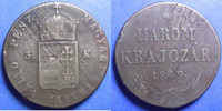Hungary, Hongrie, Hungarn 3 Krajczar Hongrie, Hungary, Hungarn, révolution Hongroise, 3 Krajczar (kreuzer) 1849, Harom Krajczar, ANK.77 TB à TTB -