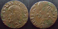 Ardennes, Charleville denier Ardennes, Charleville, Charles II de Gonzague, denier tournois 1653, surfrappe avers et revers!!, 1,17 grms, PA.6192 Var. TTB R! -