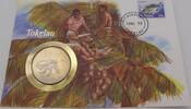 Tokelau 1 Dollar / $1 Numisbrief - Tahi Tala - Palmendieb - Kokosnussräuber - Kokosnussernte -
