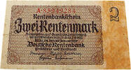 Weimarer Republik 2 Rentenmark Standard Banknote, Rentenmark -