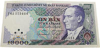 Türkei 10000 Lira Ein Porträt von Präsident Mustafa Kemal Atatürk -