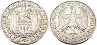 Weimarer Republik 3 Reichsmark 1000 Jahre Stadt Dinkelsbühl,J.334 -
