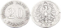 Kaiserreich 20 Pfennig 20 Pfennig,J.5 1874 E -