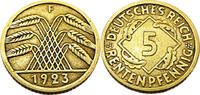 Weimarer Republik 5 Rentenpfennig 5 Rentenpfennig, J.308, 1923 F -