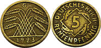 Weimarer Republik 5 Rentenpfennig 5 Rentenpfennig, J.308, 1923 G -