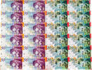 Israel Very Rare!!! 2 Sheet of 12 uncut 20 and 50 Shekel Notes, Sharet and Agnon -