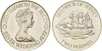 Jersey, 2 Pound Zur Silberhochzeit von Elizebeth II. - Segelschiff Alexandra, -