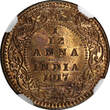 1/12 Anna India-British George V Bronze 1917 (C)  NGC MS65 RB KM#509 (009)