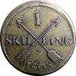 1 SKILLING SWEDEN 1805  OVERSTRUCK ON 2 ORE S.M. 1767 FULL DATE KM#566 (2372) Uncertified