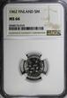 5 Markkaa Finland Nickel Plated Iron 1962  NGC MS66 BETTER DATE KM# 37a (019)