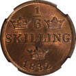 1/6 Skilling SWEDEN Carl XIV Johan 1832  NGC MS65 RB TOP GRADED KM# 634 (004)