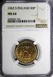 50 Pennia FINLAND Aluminum-Bronze 1963-S  NGC MS64 1st Year Type KM# 48 (169)