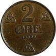 Bronze Norway Haakon VII  1909 2 Ore Mintage-520,000 RARE DATE XF/aUNC KM# 371(9)