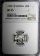 SWEDEN Oscar II Silver 1907 EB 10 Ore 1 YEAR TYPE NGC MS65 GEM BU KM# 774 (013)