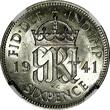United Kingdom 6 Pence GREAT BRITAIN George VI Silver 1941  NGC AU58 KM# 852 (211)